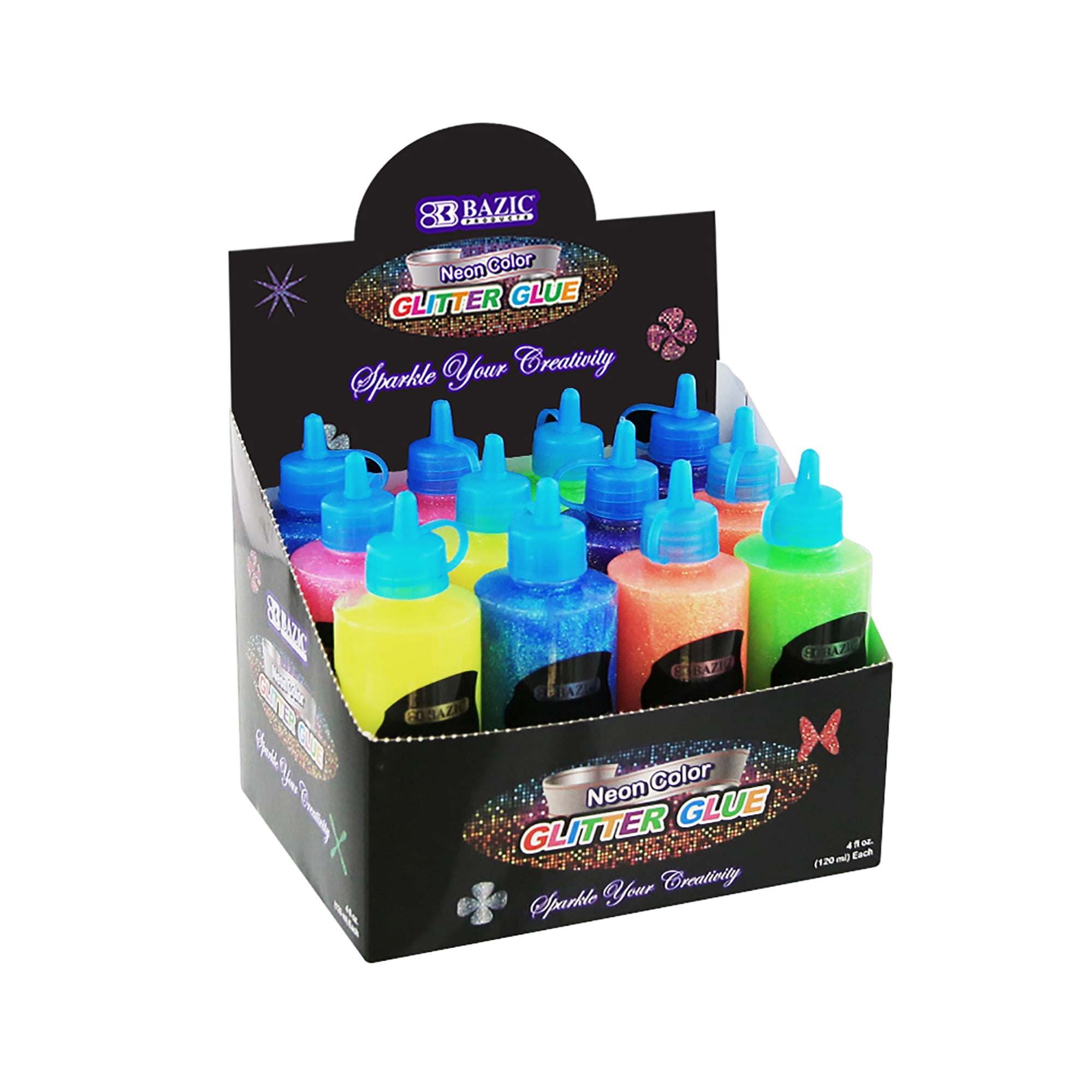 BAZIC 4 Oz. (120 mL) Neon Color Glitter Glue, Washable Sparkle Glowing