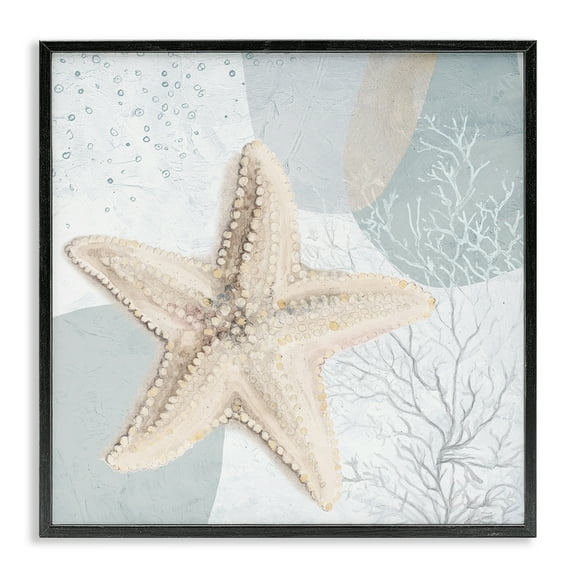 Stupell Industries Starfish over Circle Pattern Coastal Painting Black Framed Art Print Wall Art, 12 x 12
