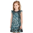 thumbnail image 1 of Balery Blue Color Cactus Camisón de princesa para niñas, pijama de algodón con mangas abullonadas, suave y bonito.-X-Large, 1 of 6