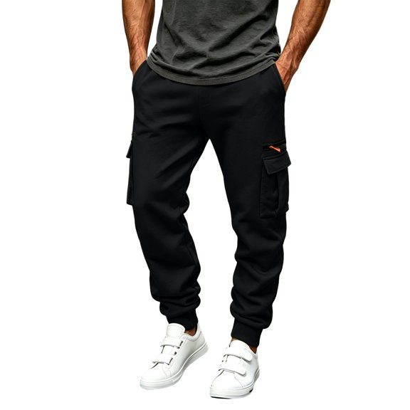 MXALUOB Men's Cargo Joggers Elastic Waist Drawstring Utility Winter Pants Solid Color Cinch Bottom Casual Trousers with Multi Pockets