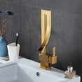 thumbnail image 4 of Grifo de cascada para fregadero de cocina moderno, grifo de agua fría y caliente con encimera dorada giratoria creativa de cobre, 4 of 5