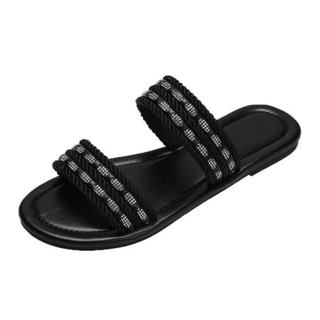 

Slippers Women Women Shoes Flat Bottom Non Slip Beach Open Toe Shoes Pu Black 38