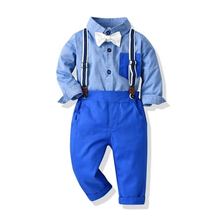 

IROINNID Toddler Boys Formal Long Sleeve Suspender Pants Set Turndown Lapel Birthday Outfits Infant Gentleman Solid Homecoming Suit with Bow-tie 2PC