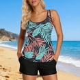 thumbnail image 3 of qelini Tankini Sets for Women with Boy Bottom Crew Neck Swimsuit Pockets Hawaiian Print Swimwear Summer Vocation, 3 of 7