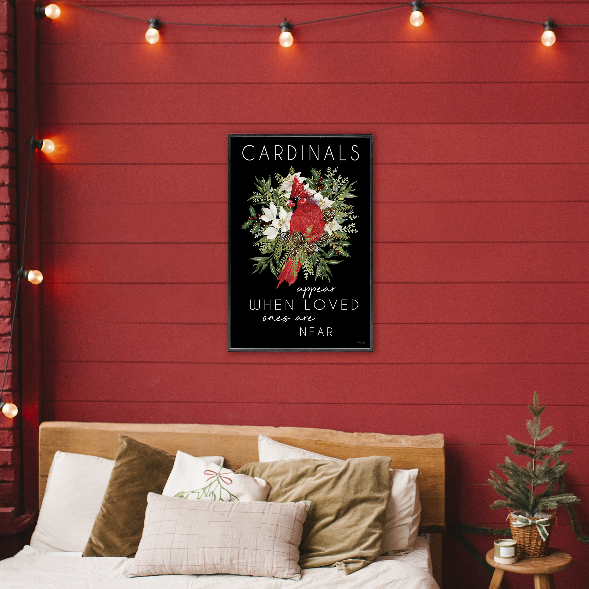 Cardinals Appear Seasonal Sentiment Black Framed Giclee Art, design by Cindy Jacobs