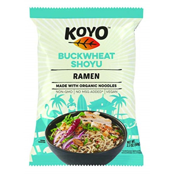 koyo ramen soup, buckwheat shoyu, made with organic noodles, no msg, no