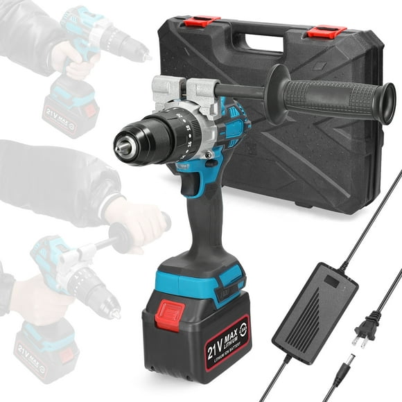 Graflsoa 21V Cordless Drill with 80Nm Torque, 20 Adjustable Settings, Forward/Reverse Rotation, LED Light, and Side Handle - Ideal for Home and Professional Use, Includes 1 Battery and Charger, US