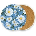 thumbnail image 2 of Coolnut White Daisy Pattern Coaster, Drinks Round Absorbent Stone Set with Ceramic Stone and Cork Base, Tabletop Protection Mats and Cups Place for 2PCS Home Decor, 2 of 6