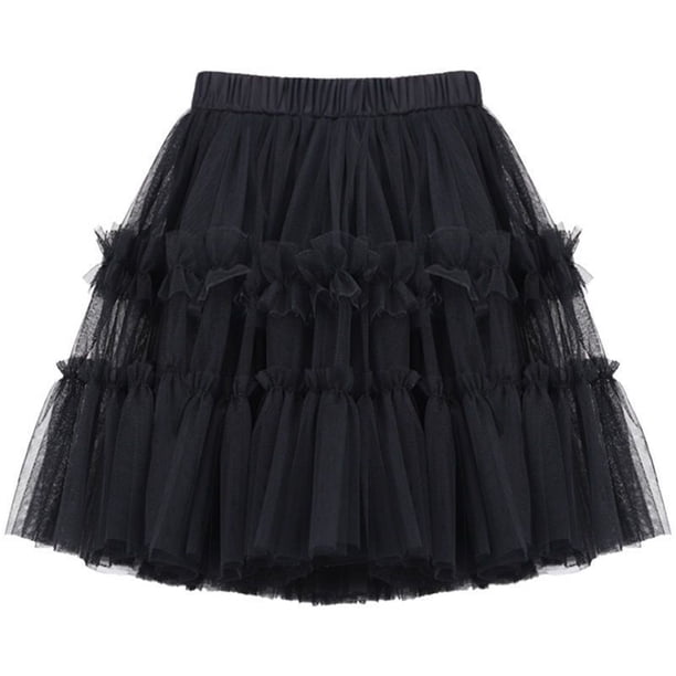 Gibobby faldas para mujer invierno Niños pequeños bebés niñas primavera verano faldas de tul con volantes sólidos faldas de princesa(Negro, 13-14 Años)