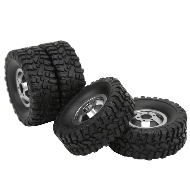 4 pneus de voiture RC à l’échelle 1/16, pneus de rechange blancs pour voiture télécommandée 1/16, bande de roulement en caoutchouc avec jante en