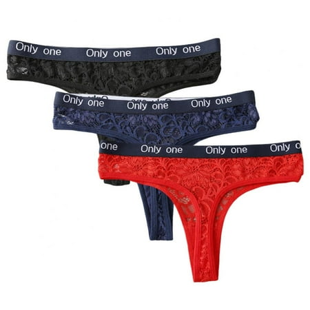 

3Pcs Womens Lace Thongs Floral Thong T-Back Thongs See Through Panties