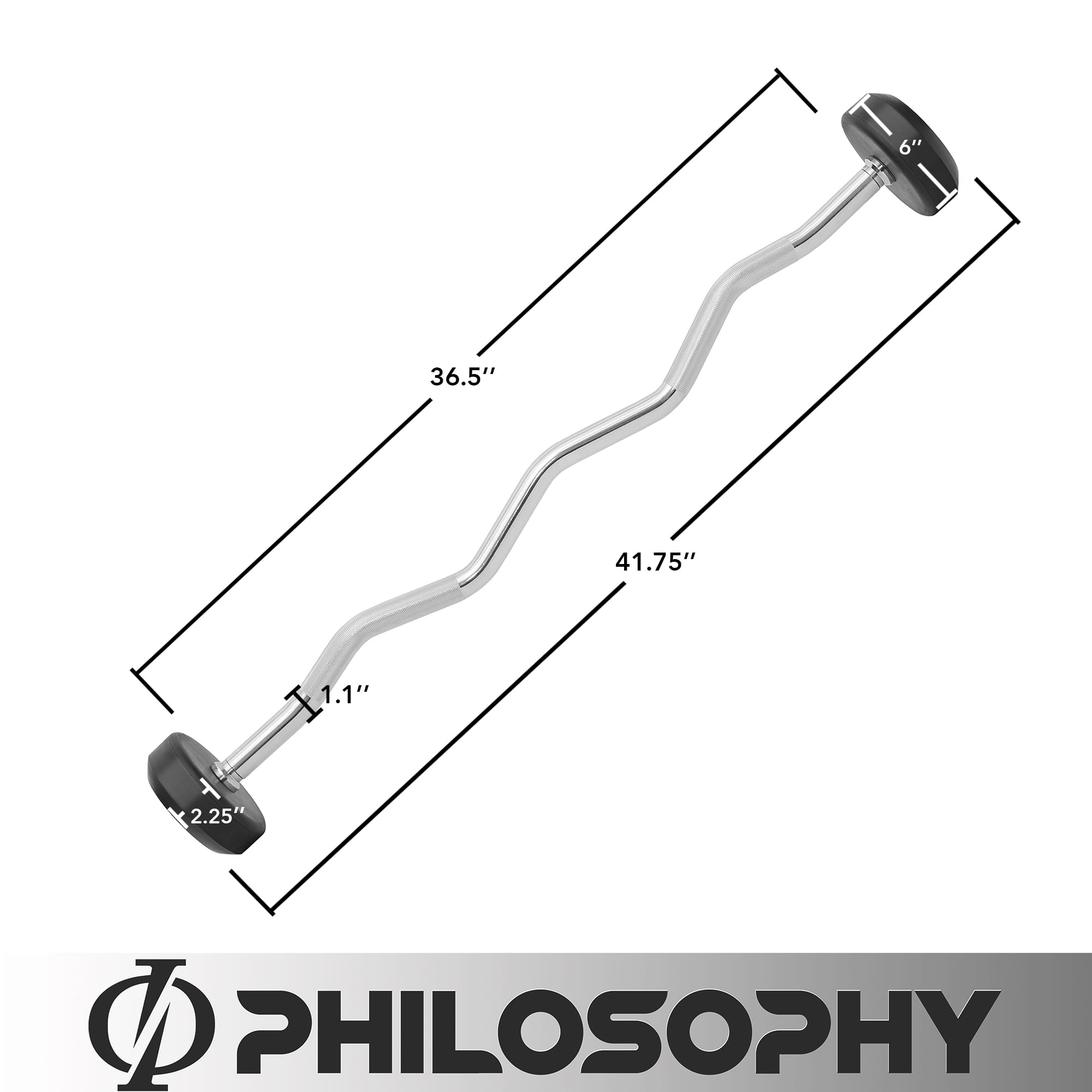 Philosophy Gym Rubber Fixed Barbell, 30 LB Pre-Loaded Weight EZ Curl Bar for Strength Training & Weightlifting