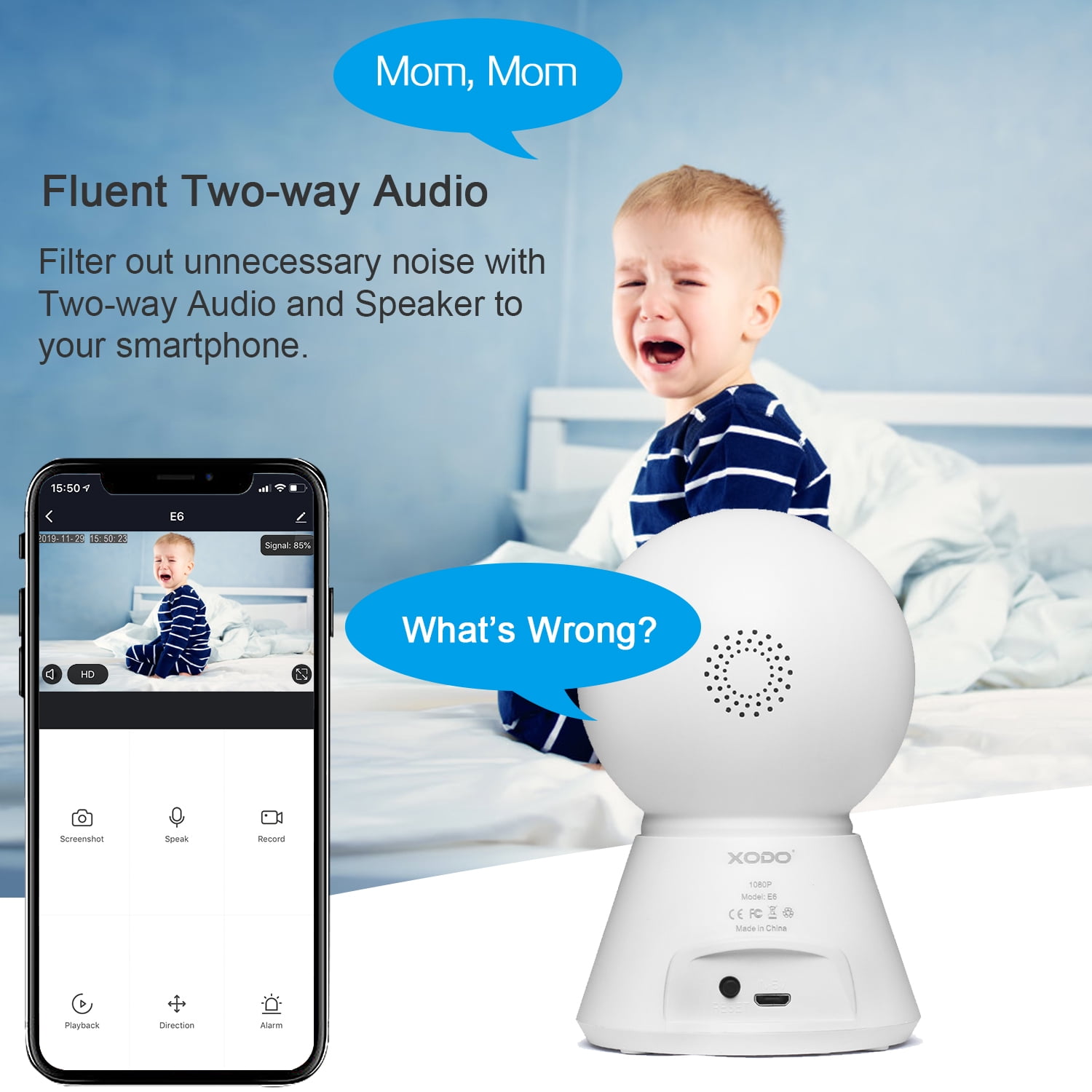 XODO WiFi 1080p HD Home Security Camera System, Indoor Wireless Camera with Night Vision & 2-Way Audio, White