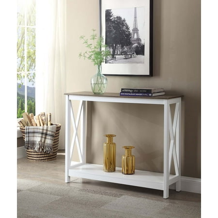 Convenience Concepts Oxford Console Table with Shelf Driftwood/White