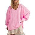 thumbnail image 3 of ClodeEU Womens Batwing Sleeve V Neck Sweatshirts,Bohemian Slouchy Loose Fit Shirts Pink,Womens Plus XXL, 3 of 6