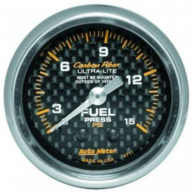 Auto Meter 4711 Carbon Fiber Fuel Pressure Gauge - 2.06 in. - 0-15 PSI