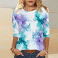 thumbnail image 3 of Craaazy Women's Loose Fit Colorful Printing 3/4 Sleeve Pretty Round-neck Tops Gifts, 3 of 5
