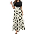 thumbnail image 2 of adviicd Floral Casual Dresses for Women 2025 Boho Flowy Dresses A Line Crew Neck Short Sleeve Dress Long Maxi Sundress Beige, M, 2 of 6