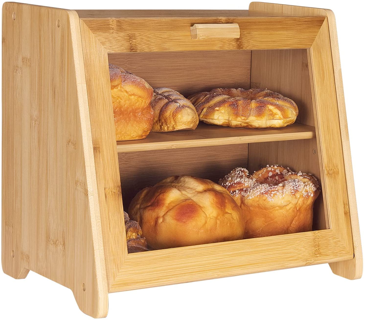 Bamboo Bread Box for Kitchen Countertop, 2 Layer Extra Large Wood Bread