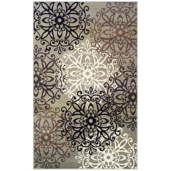 HomeRoots  4 x 6 ft. Medallion Power Loom Stain Resistant Rectangle Area Rug - Blue & Gray