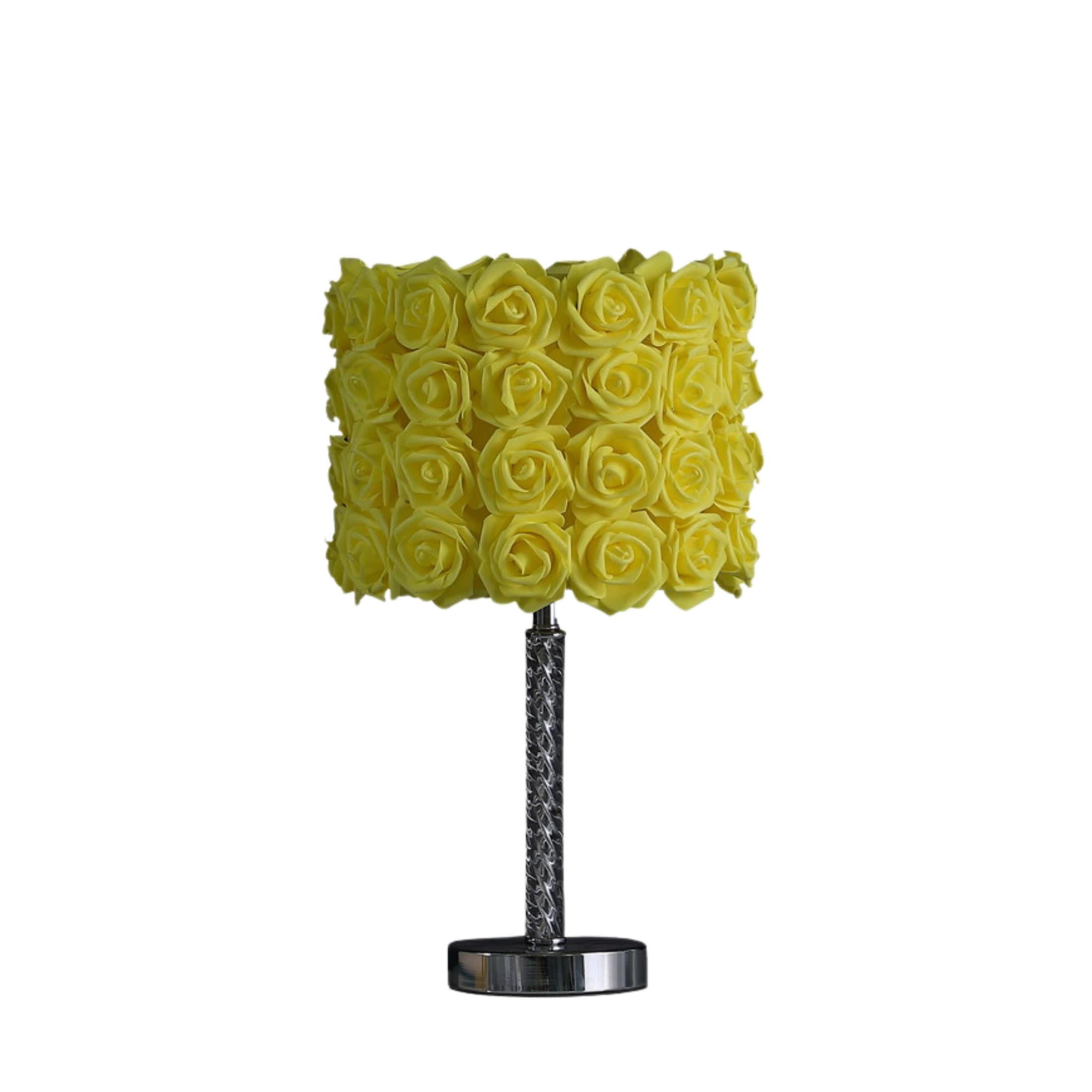Noble House 18.25" Roses Table Lamp, Twisted Acrylic Body, Drum Shade, Chrome Base, E26 Light Bulb, Yellow
