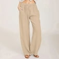 thumbnail image 2 of WULMLEO Linen Pants Women Summer Cotton Linen Pant Stretch Palazzo Pant Flowy Wide Leg Pant Loose Beach Trouser with Pockets Khaki 3XL, 2 of 6