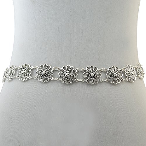 Idealway Bohemian Vintage Body Chain Silver Sun Flower Pendant Necklace Belt Chain Women Jewelry
