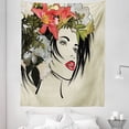 thumbnail image 1 of Women Tapestry, Lady Portrait Sketchy Digital Drawn Tropic Floral Exotic Headpiece, Fabric Wall Hanging Decor for Bedroom Living Room Dorm, 5 Sizes, Grey Yellow Coral and Green, by Ambesonne, 1 of 1