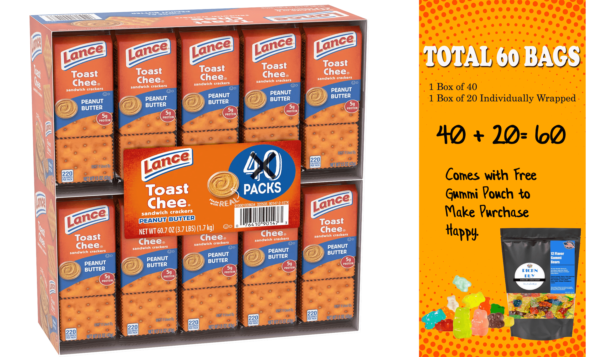 Lance ToastChee Peanut Butter Crackers, 1.52 oz., 40 pk.