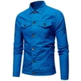 thumbnail image 3 of MRULIC shirts for men Color Tops Denim Autumn Coat Men's Blouse Button Winter Vintage Solid Jacket Men's blouseMen's Dress Shirts Blue + L, 3 of 7