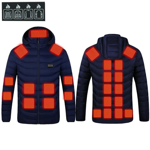 Cadancy Heating Jacket for Men Women Lone Sleeve 25 Heating Zones Rechargeable 4 Temperature Modes Full Zip Winter Jacket Zipper Pockets Detachable Hood Washable Warm Quilted Coat