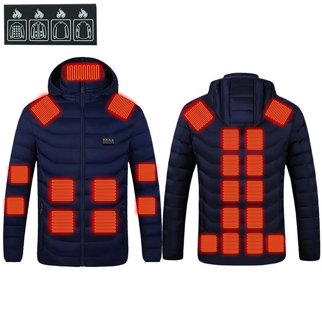 USB Intelligent Constant Temperature Heated Windproof Coat for Men and Women - Winter 25-Zone Heating Jacket with Four Control Areas, Removable Hood Design