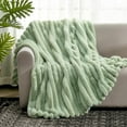 thumbnail image 2 of Faux Fur Throw Blanket for Couch, Cozy Warm Plush Striped Blanket for Sofa Bedroom Living Room, 60 * 80 Inches Sage Green, 2 of 17