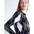 thumbnail image 5 of Free Assembly Women's and Women's Plus Argyle Cardigan Sweater with Puff Sleeves, Midweight, Sizes XS-4X, 5 of 6