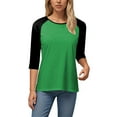 thumbnail image 5 of GEWSEY 3/4 Sleeve Tops for Women Workout Shirts Baseball Style Raglan Tshirts Casual Color Block Tees Comfy Steetwear (Green, 3XL), 5 of 6