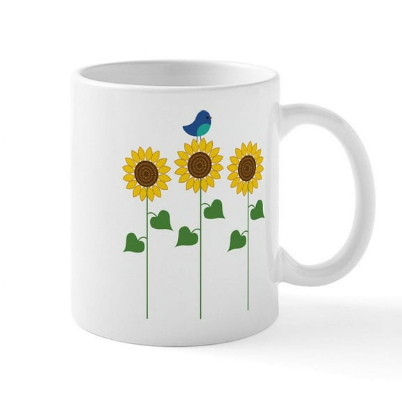 CafePress - Sunflower Garden Bird - 11 oz Ceramic Mug - Novelty Coffee Tea Cup