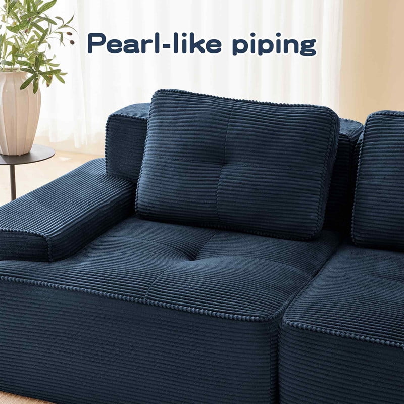 FFH 152" U-Shaped Sectionals for Living Room, 4 Seater Cloud Sofa with Ottoman, No Assembly, Blue
