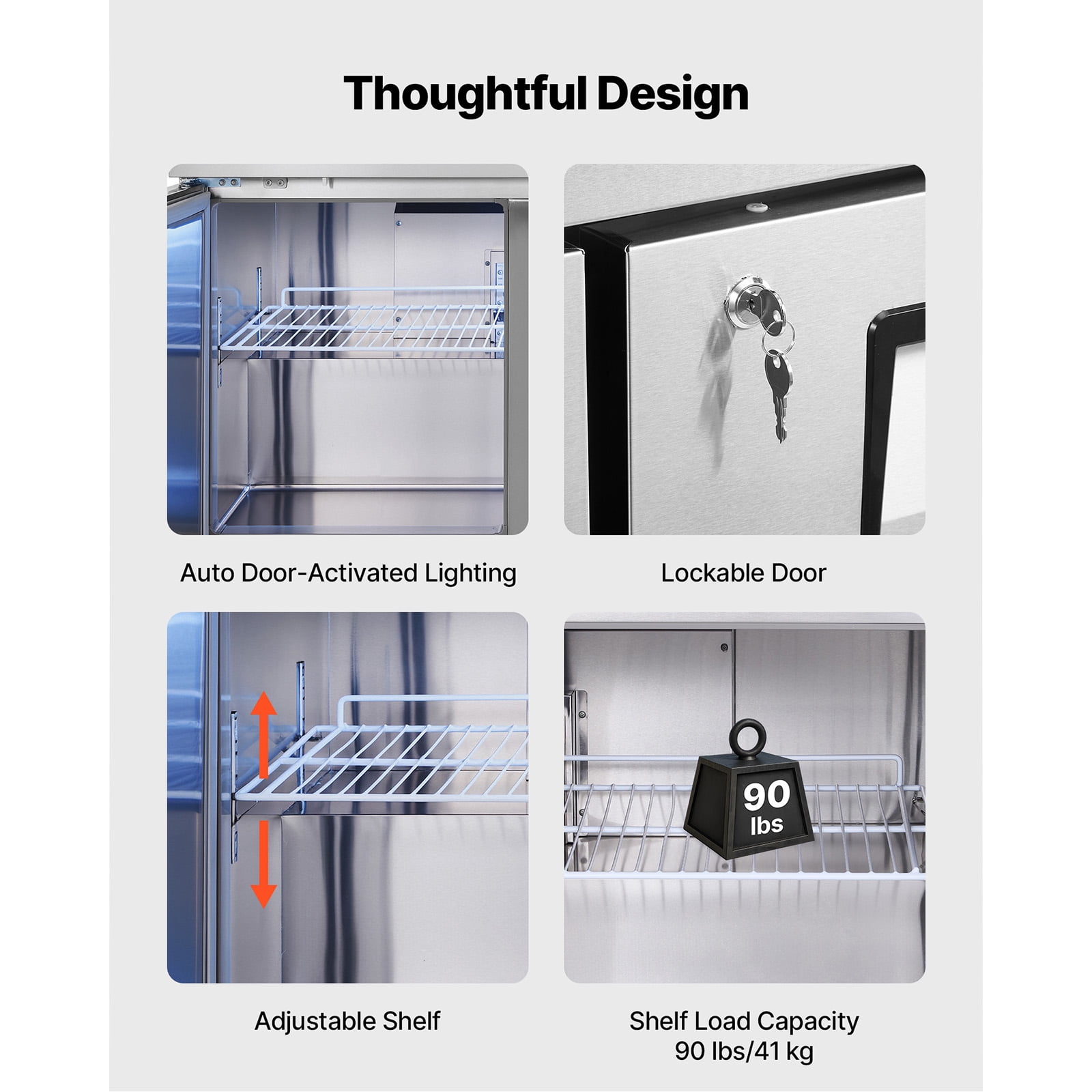 KFFKFF 60" W Commercial Freezer, 14.8 Cu.Ft Undercounter Freezing Unit with LED Lighting and Lockable Doors, 2-Door Stainless Steel Worktable with Casters for Food Storage and Preparation