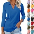 thumbnail image 2 of WTXUE T-Shirts Long Sleeve, Crew Neck Shirts for Women's 3/4 Sleeve T Shirts Summer V-Neck Shirts Collared Cotton Solid, Tees Linen Shirts Casual Tops for Women, 2 of 4