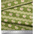 thumbnail image 3 of Soimoi Green Georgette Viscose Fabric Leaves,Peach Flower & Stripe Printed Fabric 1 Yard 42 Inch Wide, 3 of 3