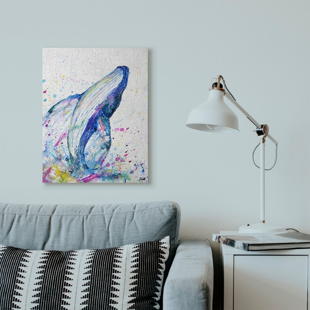 Stupell Industries Colorful Ocean Sea Whale Animal Watercolor Painting Canvas Wall Art by Marc Allante