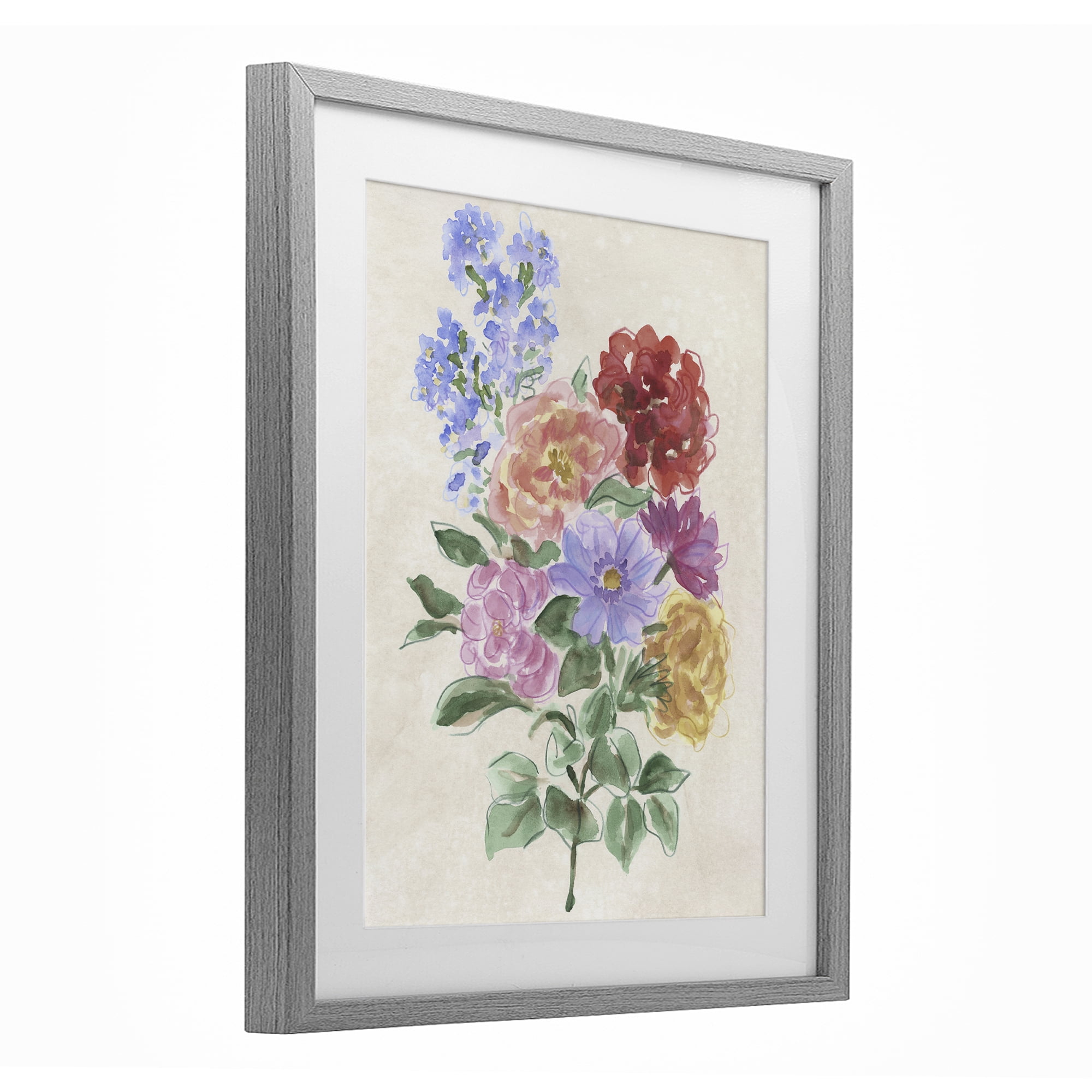 Stupell Industries Mixed Blooms on Parchment Gray Framed Print Under Glass, design by June Erica Vess