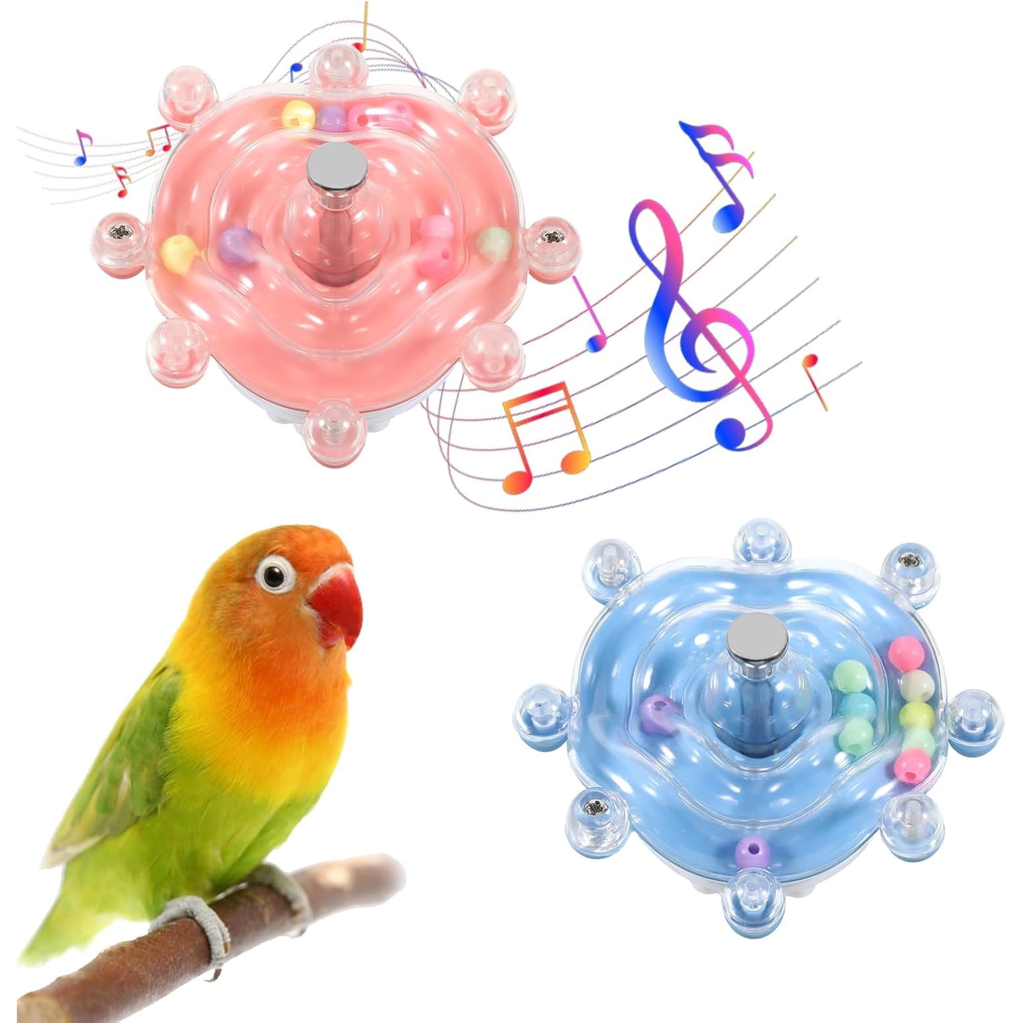 2 count Bird Toys for Parakeets, Parrot Spinner , Colorful Parakeet Toys Wheel, Interactive Spinner Rattle Parrot Toys for Bird Cage, Accessories for Entertainment Chewing Exercise, Color 2