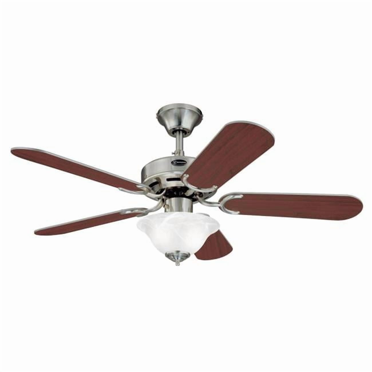 Westinghouse Richboro 42 in. Brushed Nickel Finish Reversible Blades (Rosewood/Light Maple) Frosted White Alabaster Glass