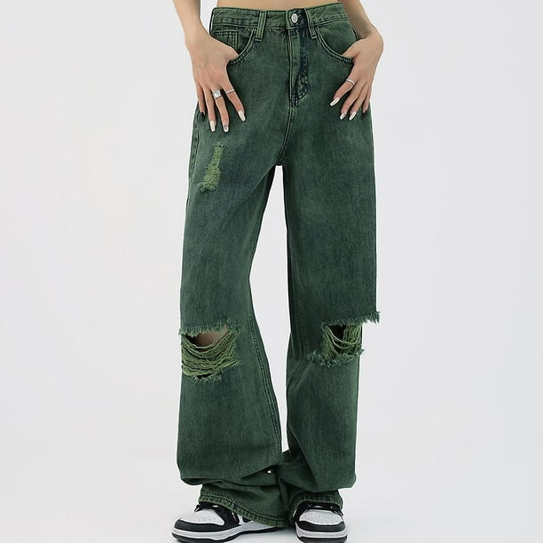 Pantalones vaqueros verdes mujer new arrivals