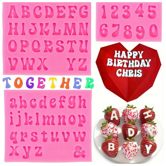 3PCS Silicone Letter Molds, Non-Stick 26 Letters and 0-9 Numbers Fondant Chocolate Molds for Dessert Cake Decorating, Cupcake Topper, Candy