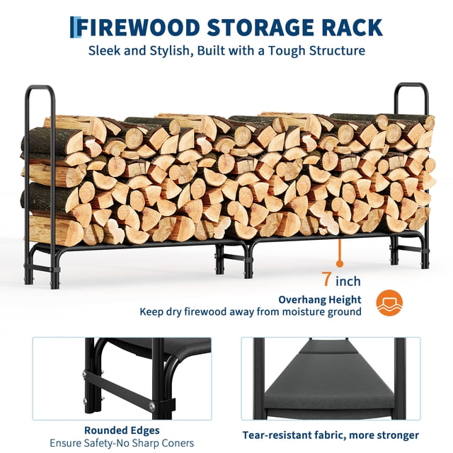 AKDSteel Large Firewood Rack Outdoor, Heavy Duty Metal Wood Storage Rack And Indoor Log Organizer, Stacker Stand For Fireplace, Patio And Deck