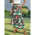 thumbnail image 4 of Hibeli Women Hawaiian Slit Elastic Waist Midi Skirt Tropical Floral Print High-low Hem Maxi Tiered Skirts, 4 of 7