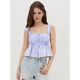 thumbnail image 6 of Women'S Smocked Peplum Square Neck Ruffle Sleeveless Tank Top Shirt Light Blue S, 6 of 7