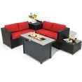 thumbnail image 2 of Gymax 5PCS Patio Rattan Furniture Set Fire Pit Table w/ Cover Storage Cushion Red, 2 of 10